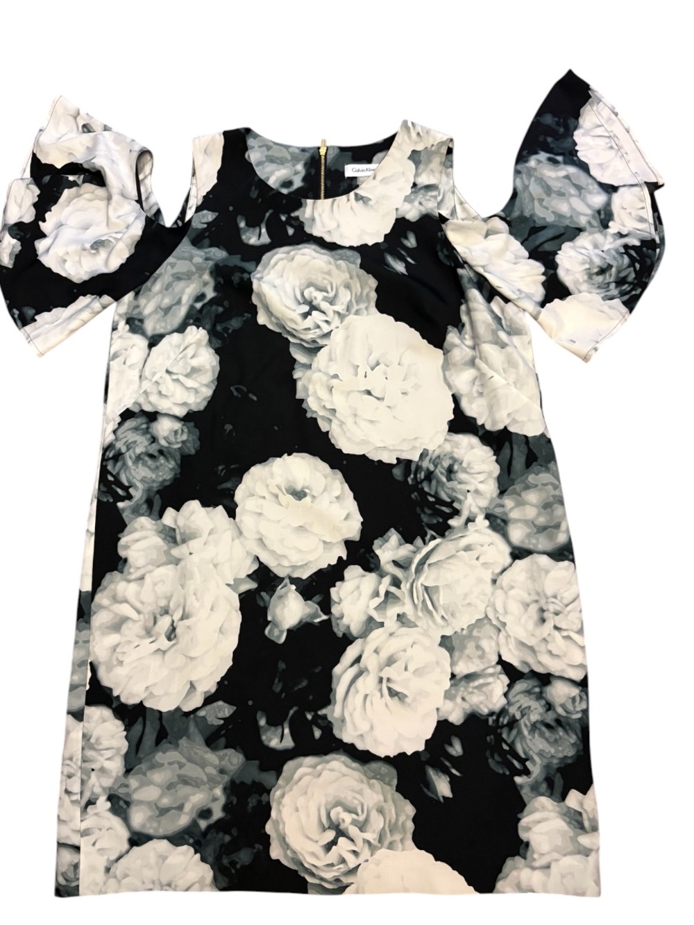 Calvin Klein black & white floralCold-Shoulder Scuba Crepe Dress size 14